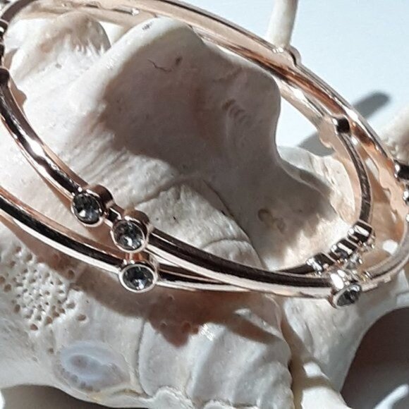 Rose Gold-Tone Crystal-Studded Bangles Set Of 2 - Picture 1 of 4